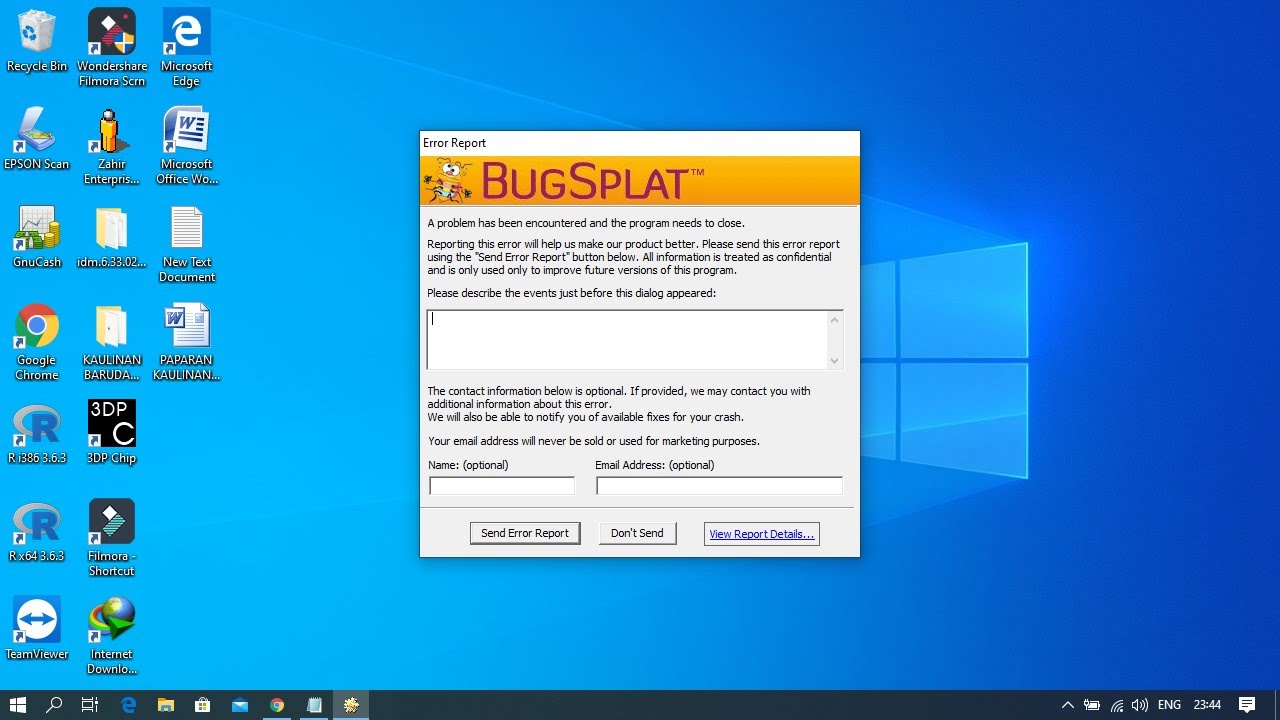 Fix Error BUGSPLAT FILMORA Screen