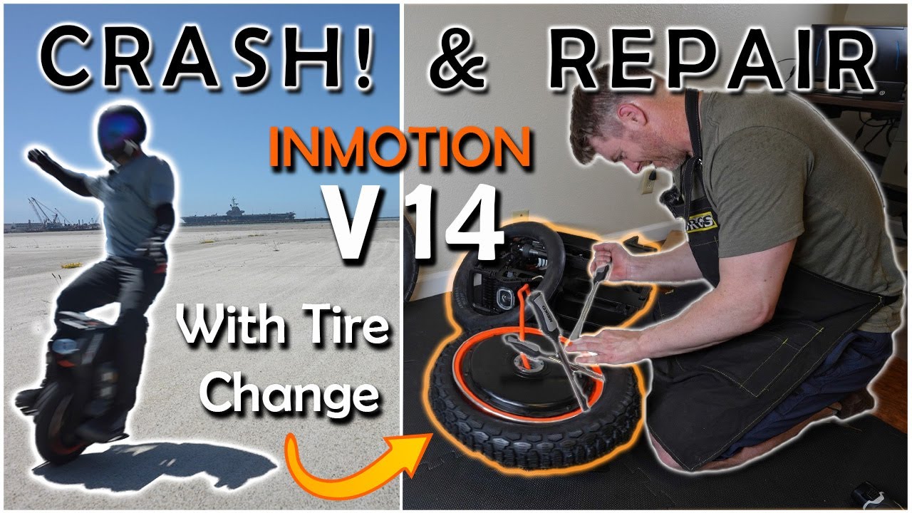 Inmotion V14 Electric Unicycle First Crash with Repair and Tire Change