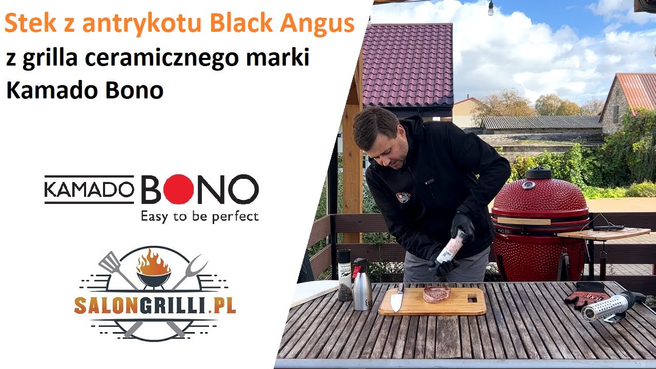 Stek z antrykotu Black Angus klasy Prime 600zł/kg z grilla ceramicznego Kamado Bono SalonGrilli.pl