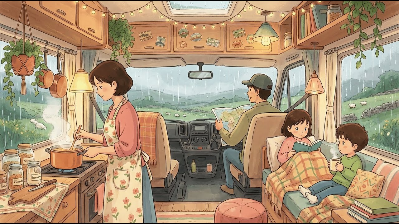 Peaceful Rainy Moments Together in Our Mobile Home | Ghibli-Style Video