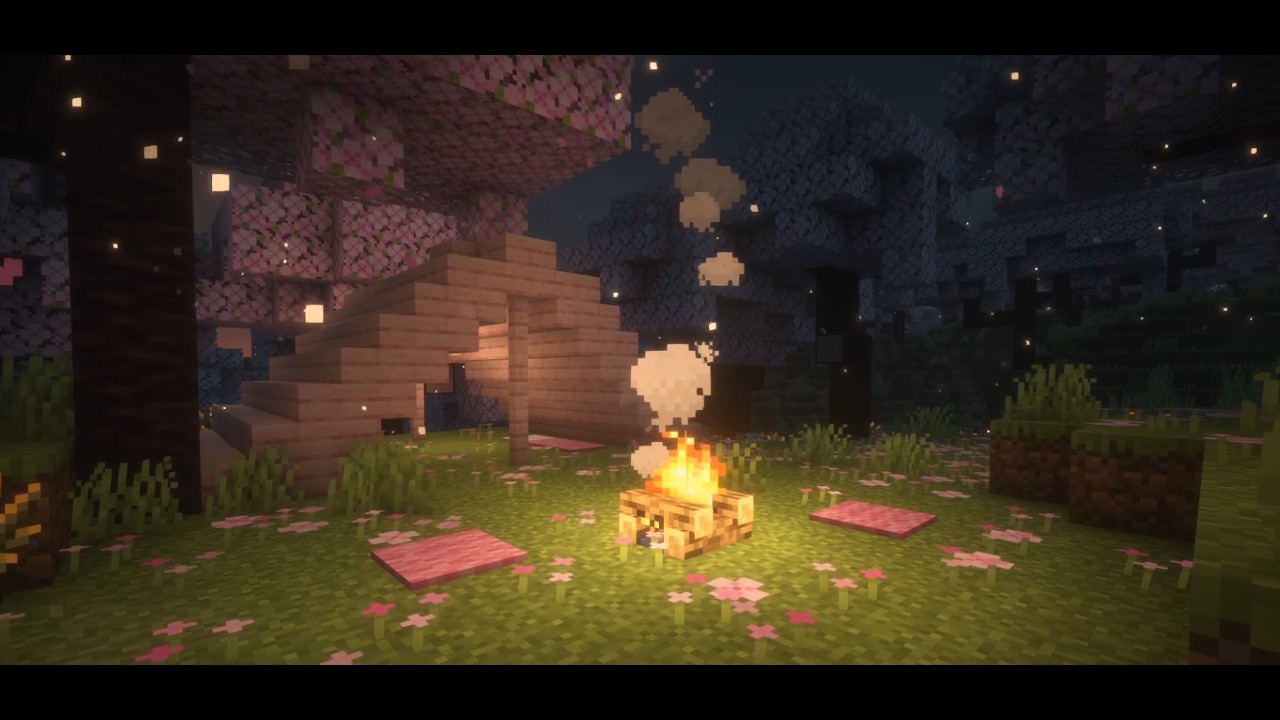 Cozy Minecraft Cherry Grove Campfire Ambience | with Music | Read & Relax