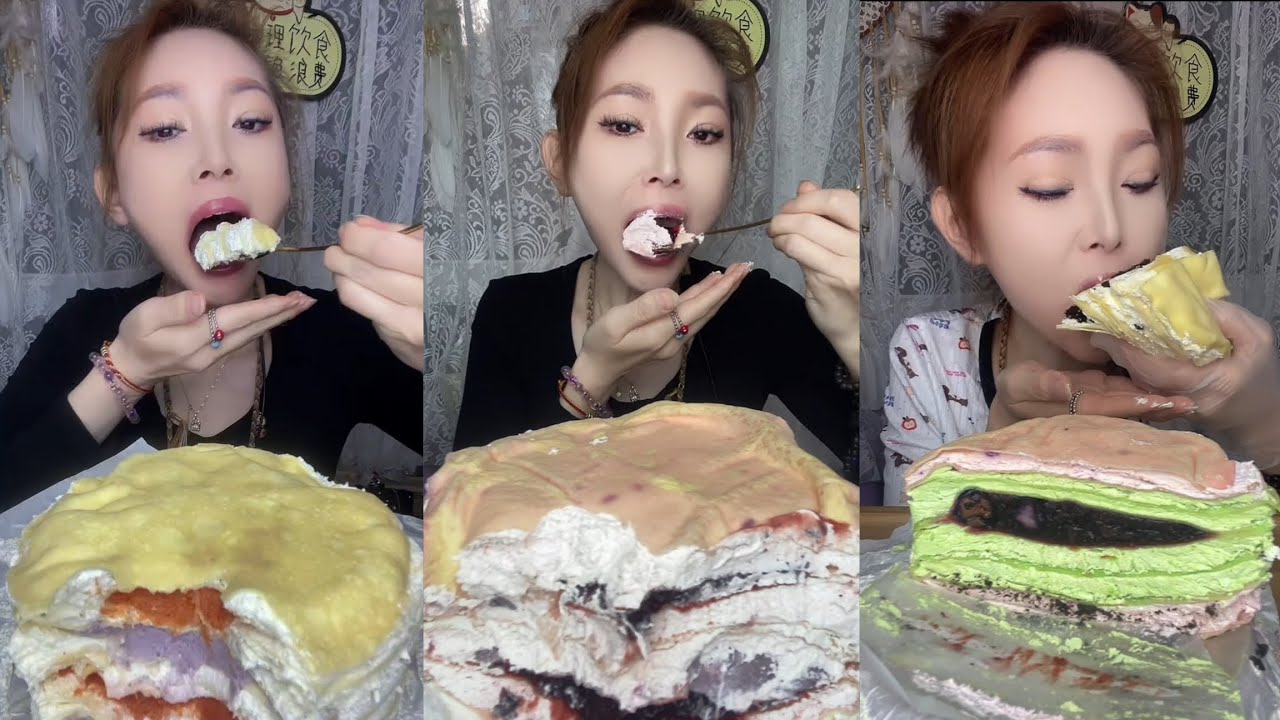 ASMR Mukbang Eating Giant Cream Cake  | Soft Layers & Melty Cream Sounds