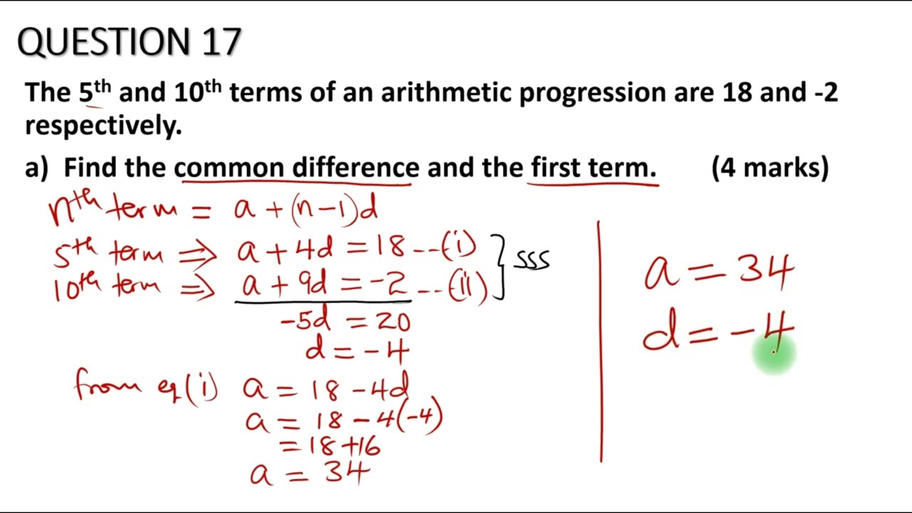 KCSE Mathematics 2018 paper 2 , Question 17 on Sequence and series ( Arithmetic progression)