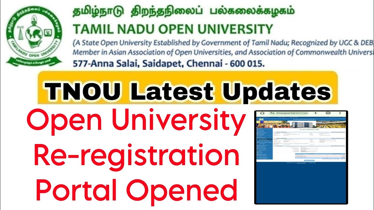 Tamilnadu Open University Re-registration Tution Fees Portal Opened 👍