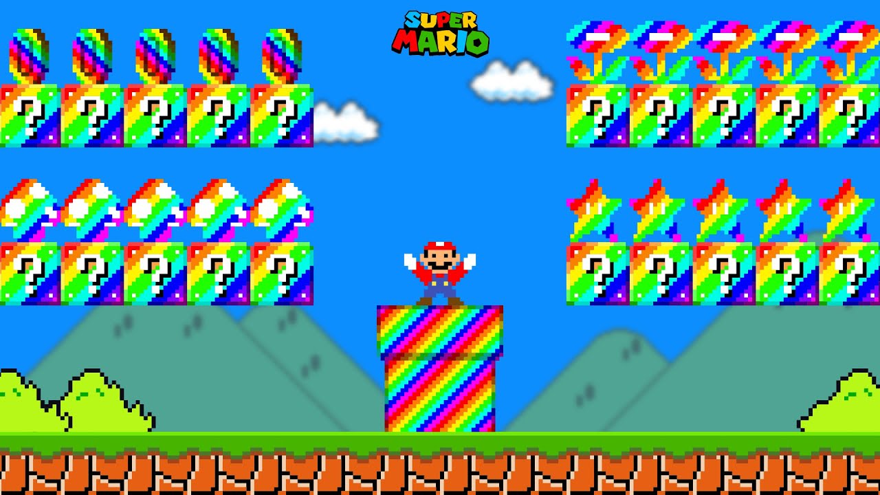 Super Mario Bros., but Mario Has More Custom RANDOM RAINBOW Power-Ups