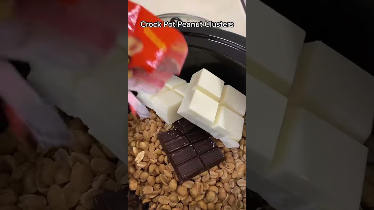 How to make crock pot peanut clusters! #recipe #chocolate