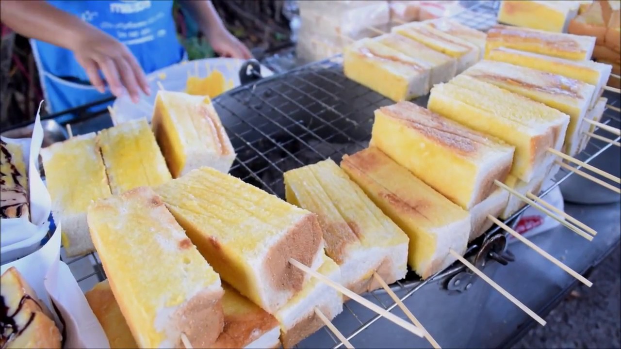 asian street food , grilled bread on thai street food , thai market