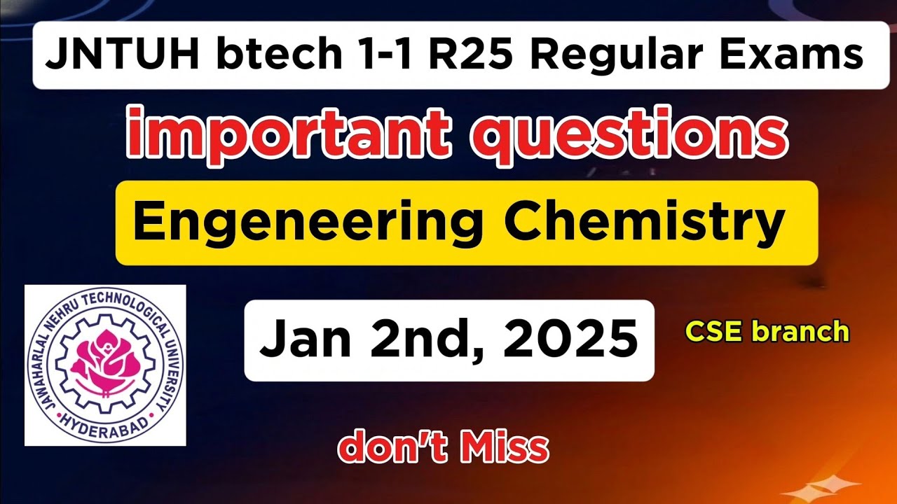 👉 2026 R25  1-1 Engineering Chemistry Important Questions  | Regular Exams | JNTUH B.Tech 1st Year