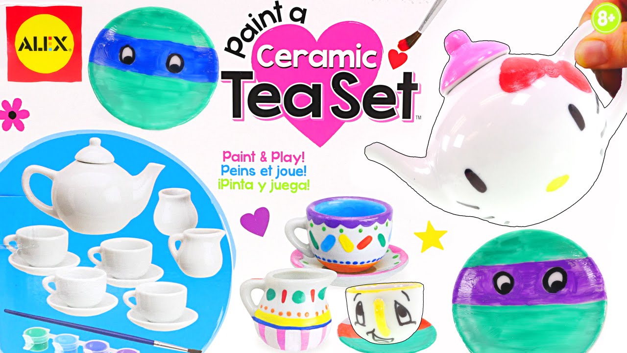 Painting Ceramic Ninja Turtles + Hello Kitty Tea Set - Alex Toys Kid Kitchen Review