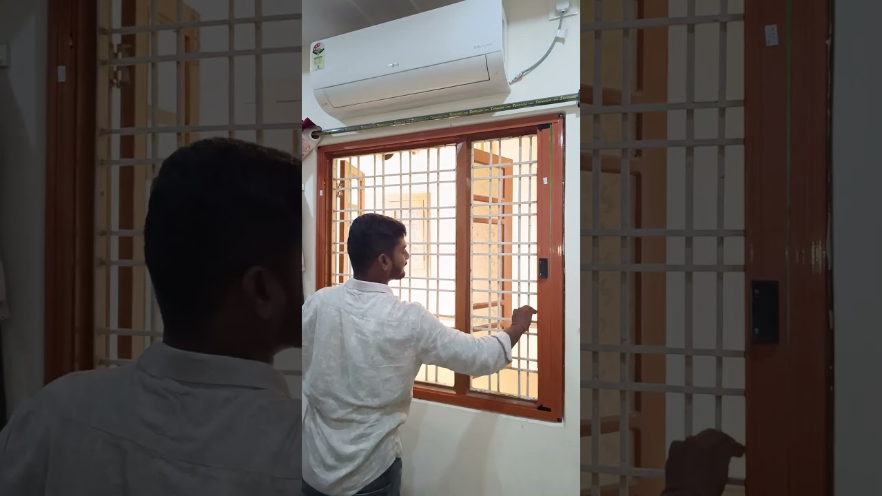 Mosquito pleated single bedroom window teakwood powdercoated aluminium frame green bamboo net #india