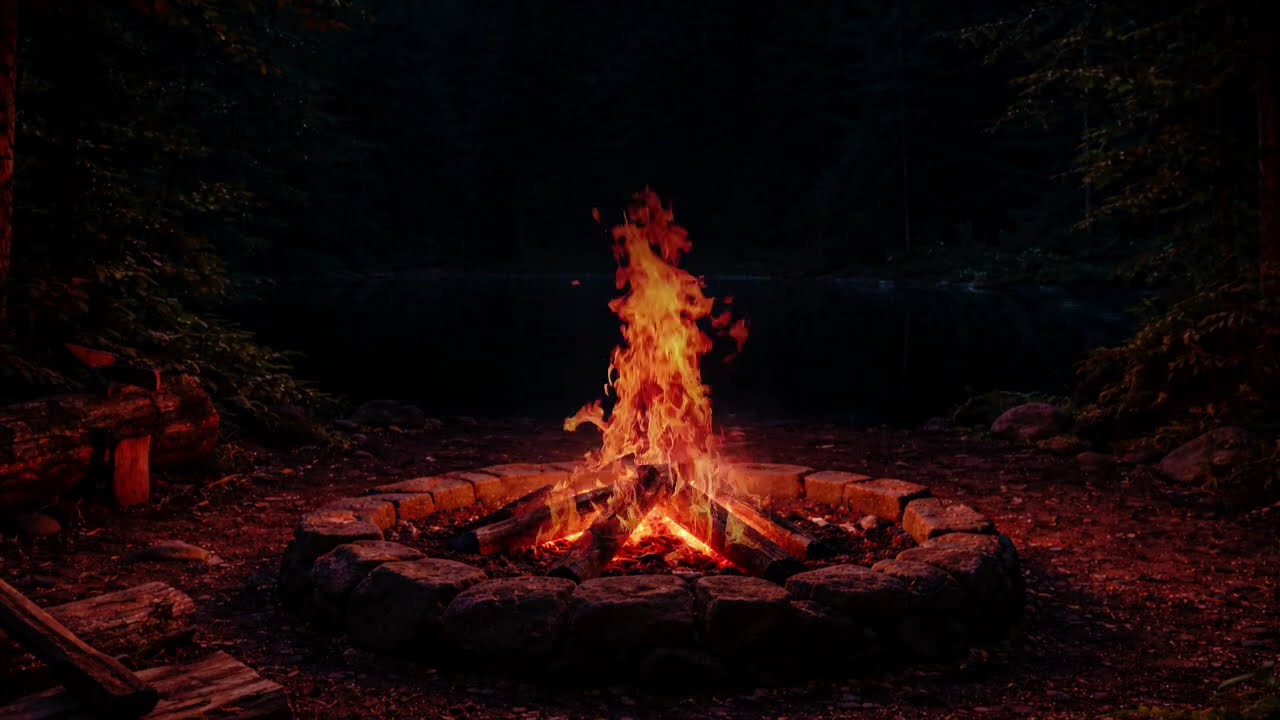 Cozy Campfire by the Lake at Dusk 🔥 Crackling Fire Sounds for Sleep