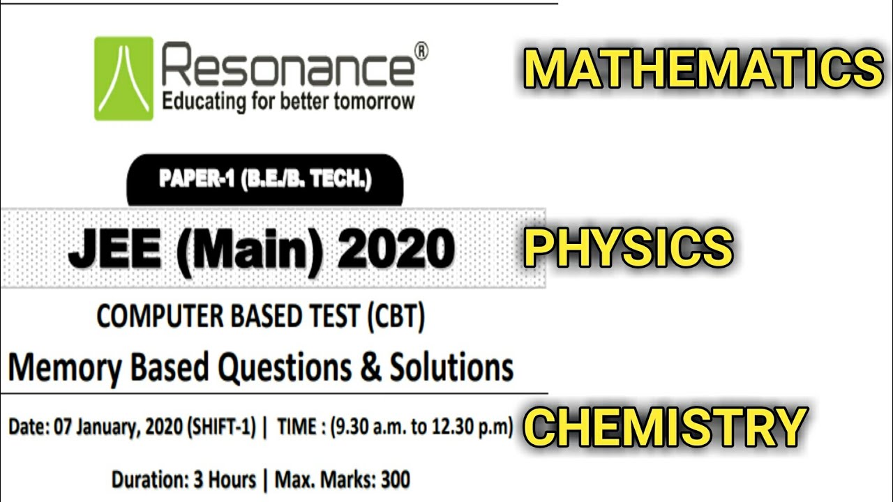 Jee main 2020 answer key by Resonance