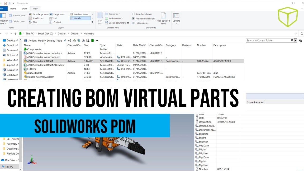 Учебное пособие по SOLIDWORKS PDM — создание виртуальных деталей спецификации