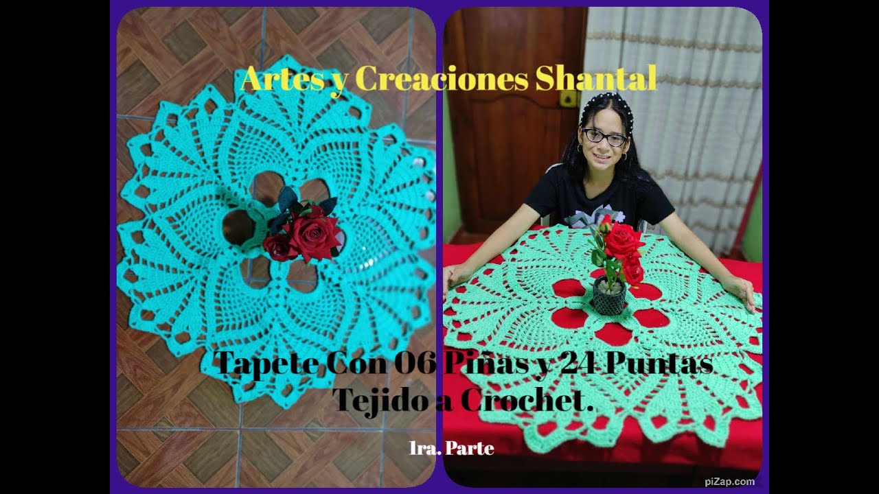 Hermoso Tapete Con 06 Piñas y 24 Puntas Tejido a Crochet - 1ra. Parte.