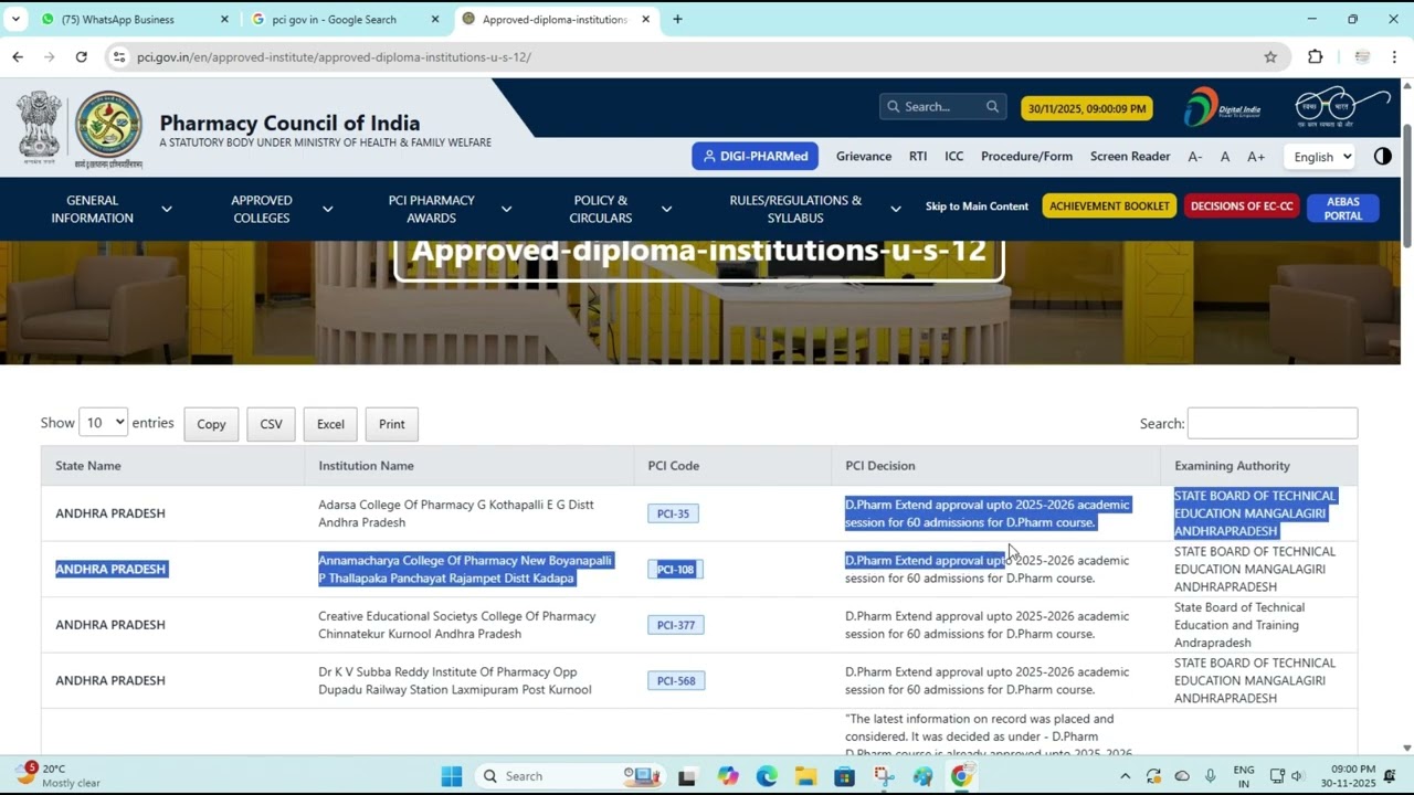 PCI Approved College Check Online 2026 #dpharma #bosse #nios