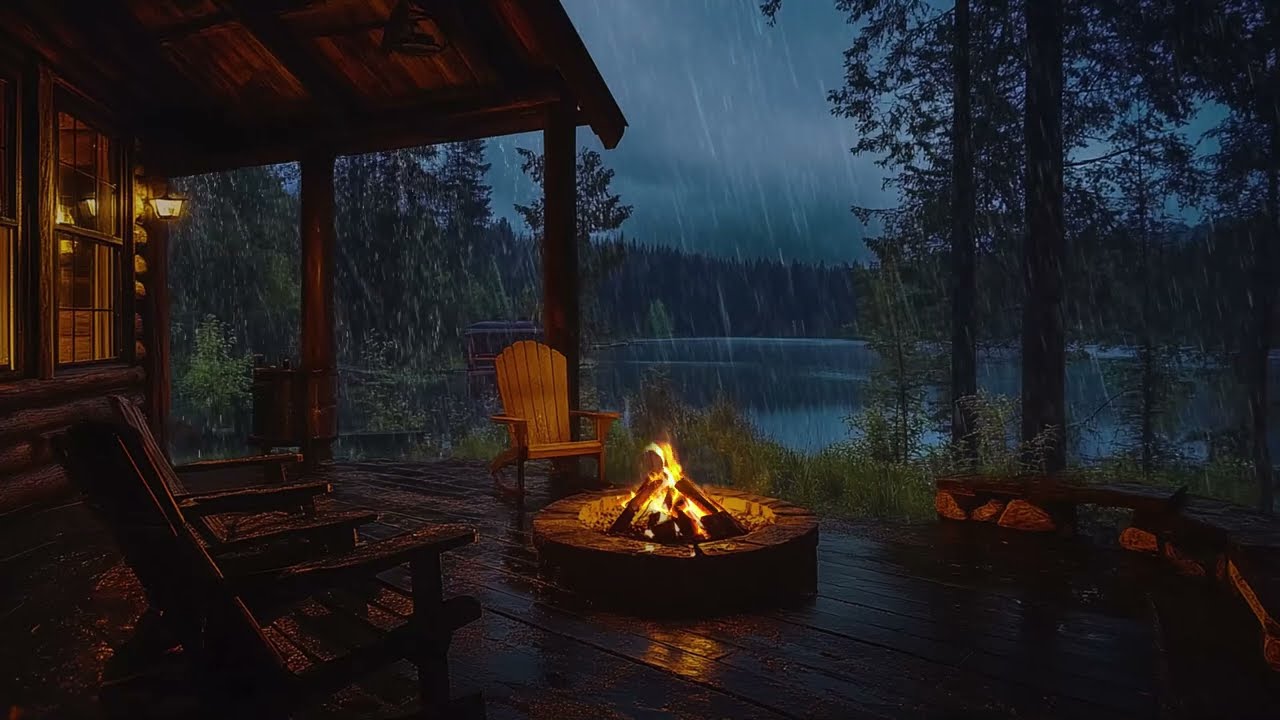 Escape the Cold Night in a Lakeside Cabin with Pounding Rain | The Grey Corner