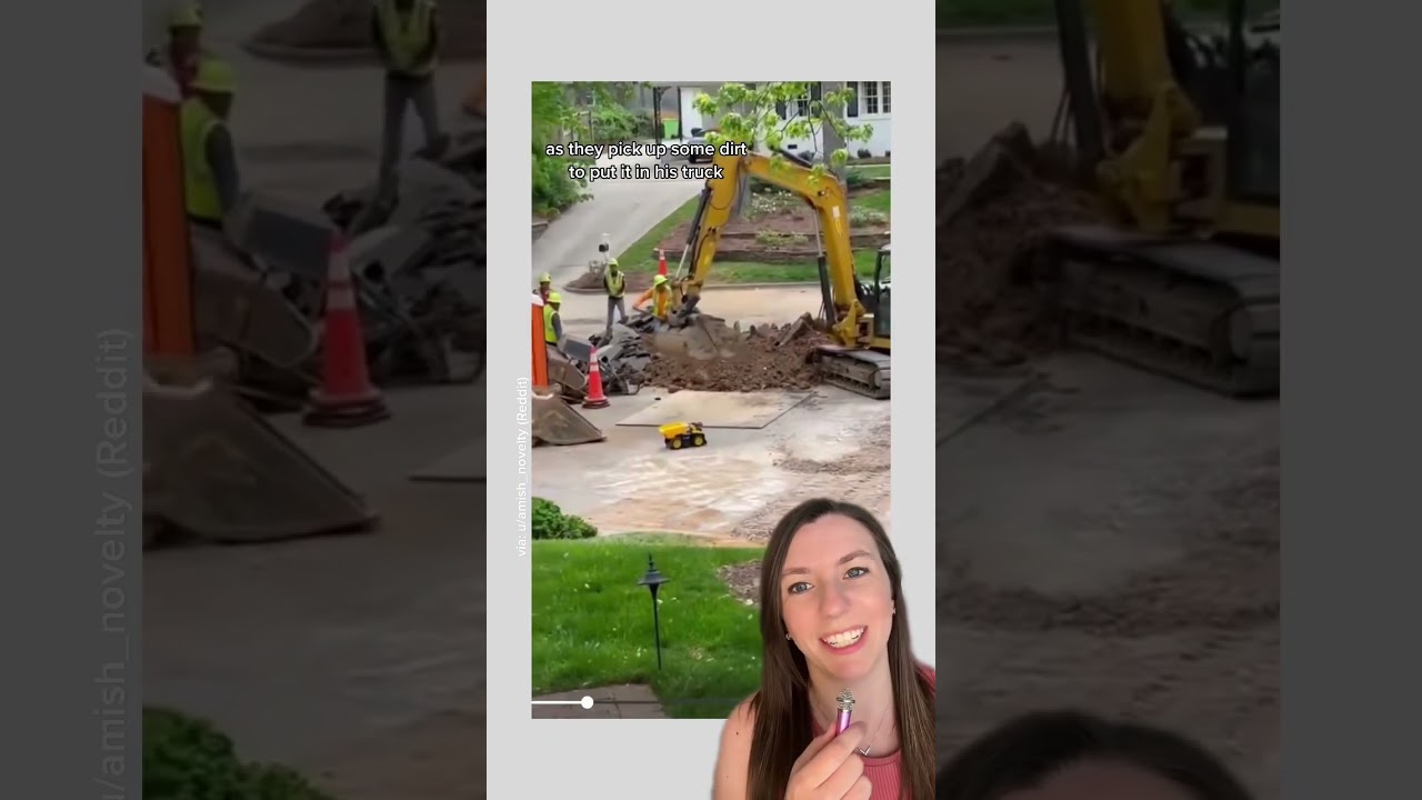 Good news of the day: construction crew fills toy truck with dirt to make a little boy&rsquo;s day! 🚧 vide