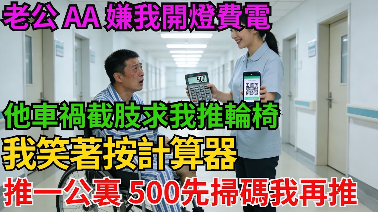 老公 AA 製嫌我開燈費電，逼我晚上摸黑吃饅頭，他車禍截肢求我推輪椅，我笑著按計算器：「推一公裏 500，先掃碼我再推！」【阿馨夜讀】#故事分享#情感#婆媳矛盾#AA制