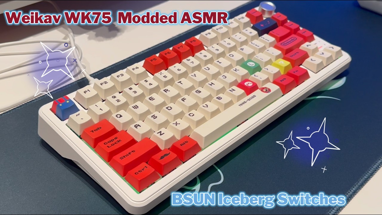 Weikav WK75 Modded typing only ASMR | BSUN x WJBY Iceberg Tactile Switches | Mario Theme Keyboard |