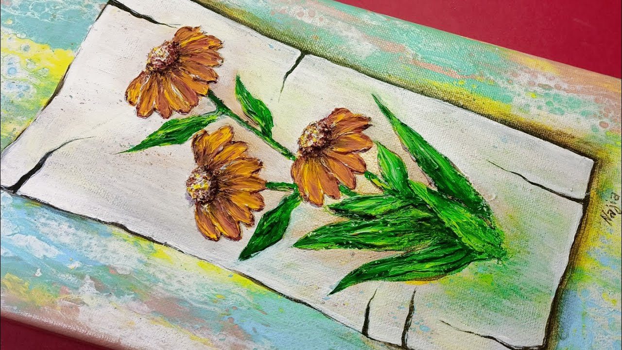 اصنع لوحتك الفنية بطريقة مبسطة مع أزهار بالعجين الجاهز  Fleurs en pâte enduit:tableau décoratif