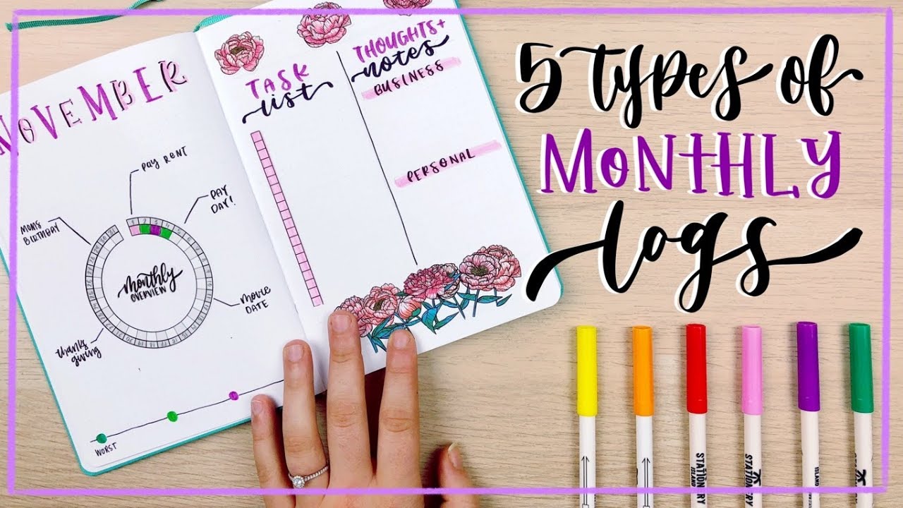 5 Types of Monthly Logs || Bullet Journal Ideas