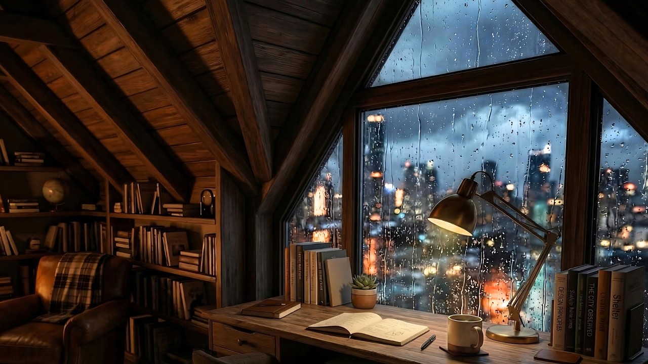 Cozy City Attic Study Rain | Focus & Productivity Sounds (No Music)