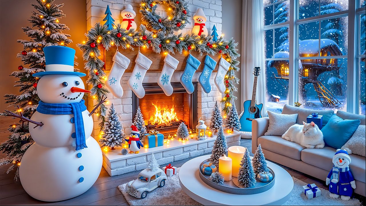 Beautiful Snowy White Christmas Fireplace Ambience ☃️Instrumental Christmas Music🎄Christmas Ambience