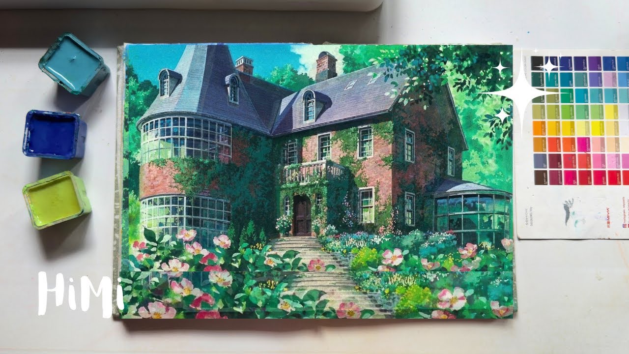 Studio Ghibli painting Tutorial ✨Kiki’s Delivery service scenes painting 🌱HiMi Gouashe painting