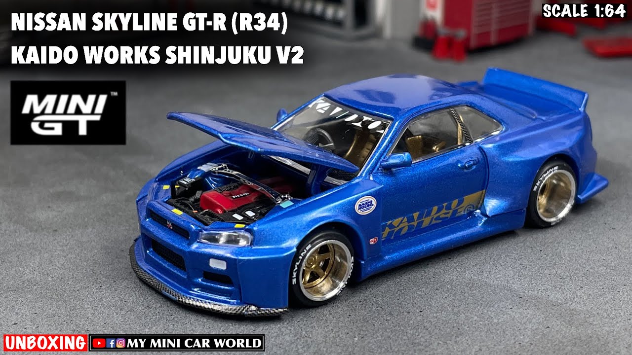 『MY MINI CAR WORLD』UNBOXING MINI GT 1/64 NISSAN SKYLINE GT-R (R34) KAIDO WORKS SHINJUKU V2