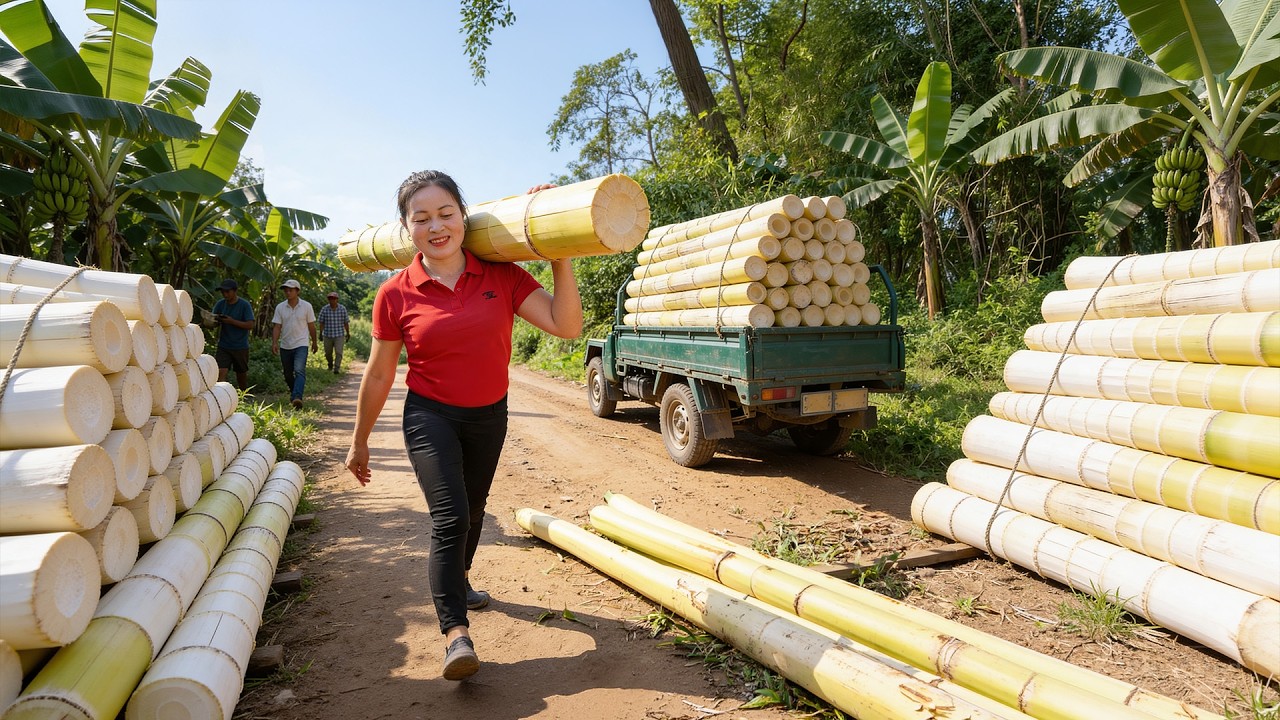 TIMELAPSE -- Use a Truck to Transport Banana Trees for Hien as Feed for Pigs and Ducks