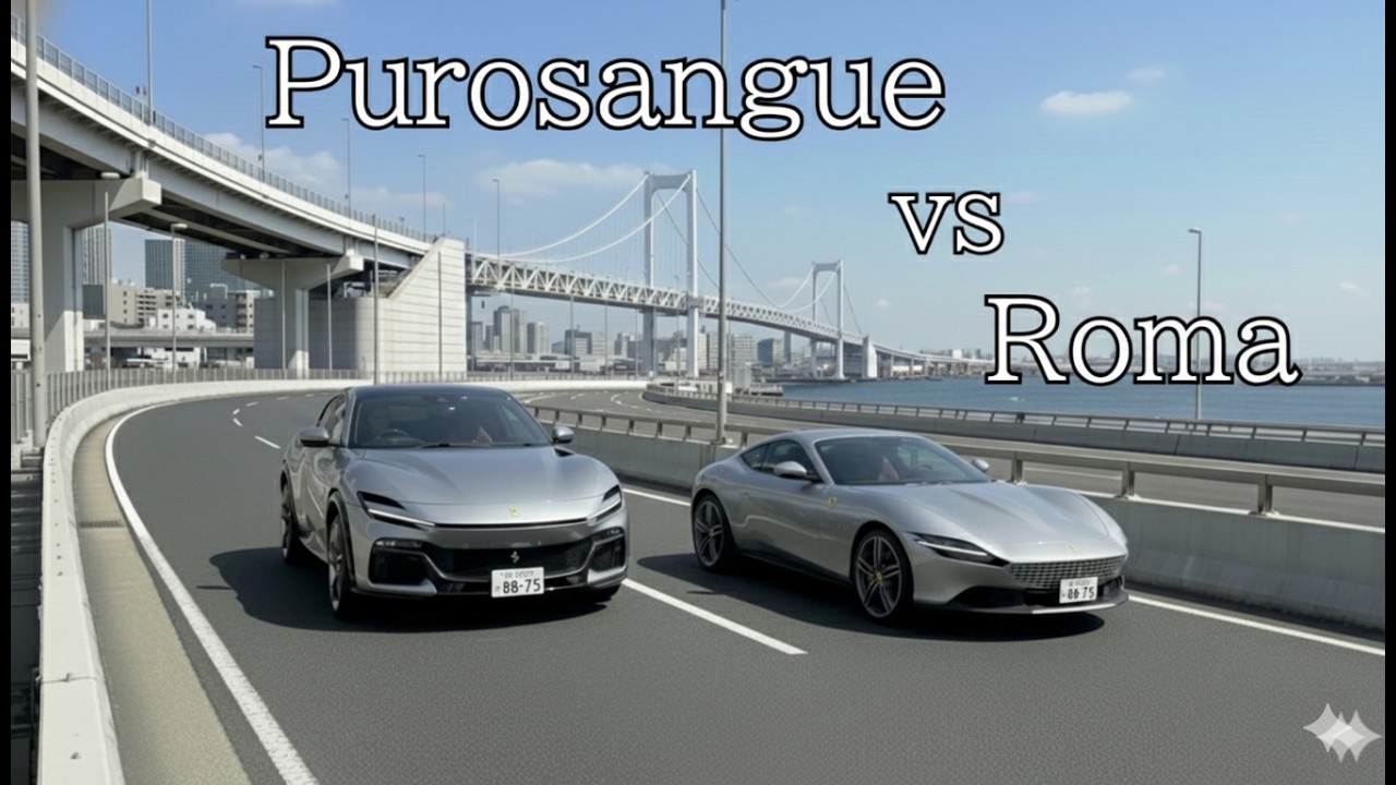 [POVフェラーリ比較]V8ターボ vs V12自然吸気！ローマとプロサングエを高速道路で乗り比べ。至高のサウンド対決！！
