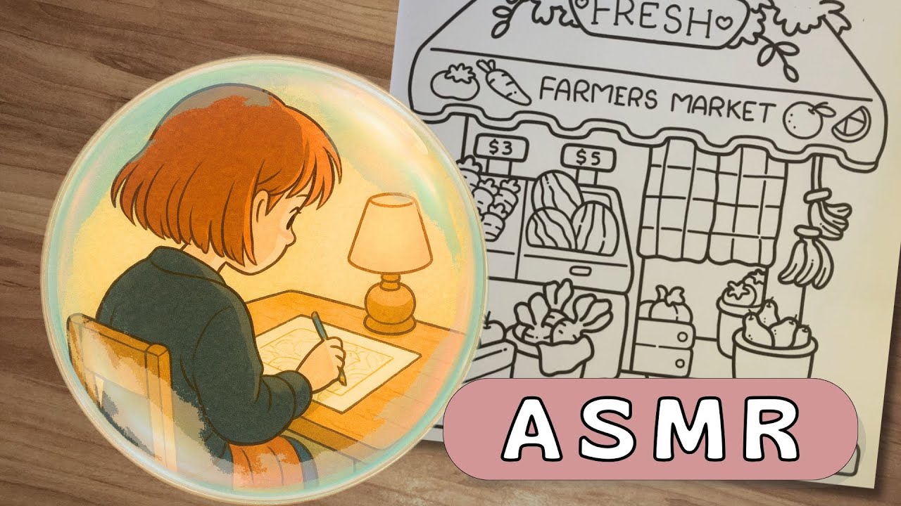 ASMR Coloring Sounds – Cozy Market 🎧ASMR feutres – Marché tout doux 🎧ASMR塗り絵｜マーカー音・マーケット 🎧