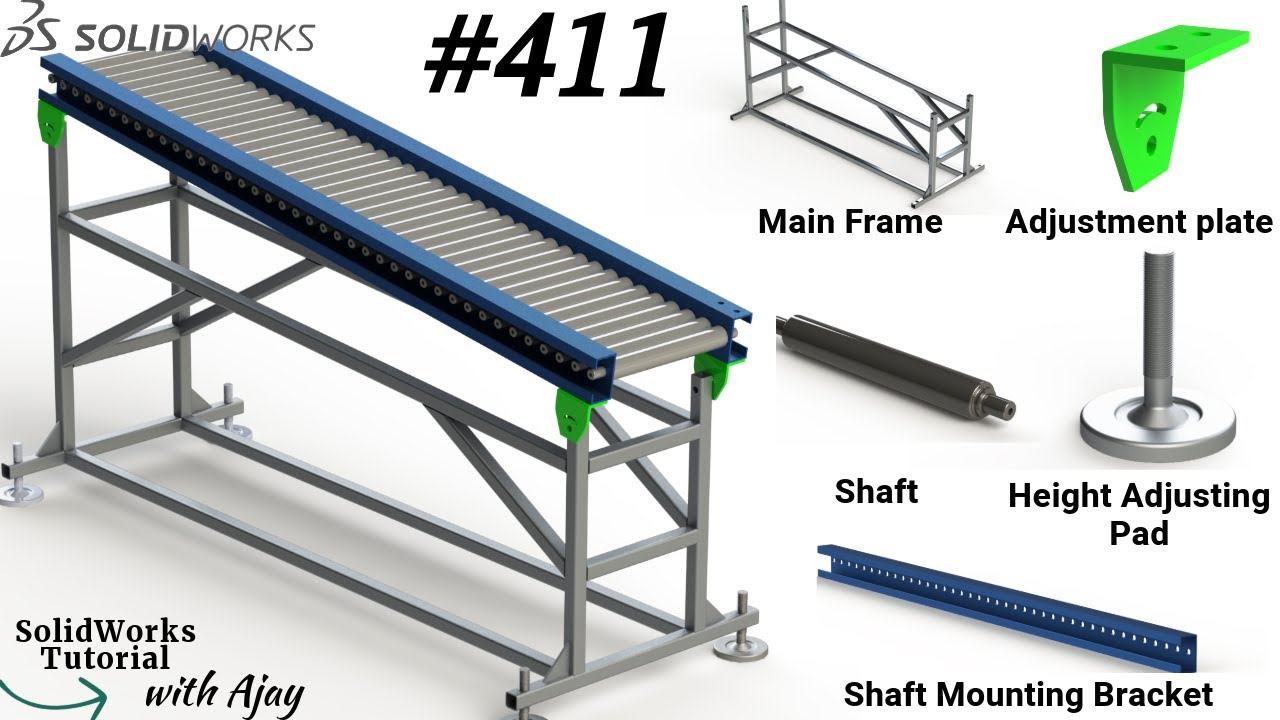 SolidWorks Design Tutorial: How to Create Gravity Roller Conveyor Design #411 |design with ajay|