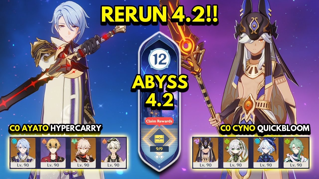 C0 Ayato Hypercarry & C0 Cyno Quickbloom | Spiral Abyss 4.2 Floor 12 9 Stars | Genshin Impact 4.2