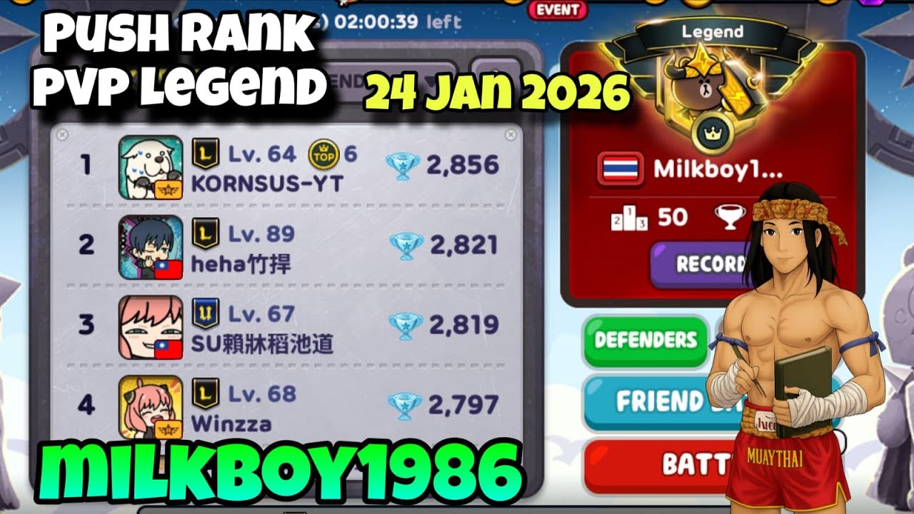 PUSH RANK PVP LEGEND , ID MILKBOY1986 !! LINE RANGERS 24 JAN 2026