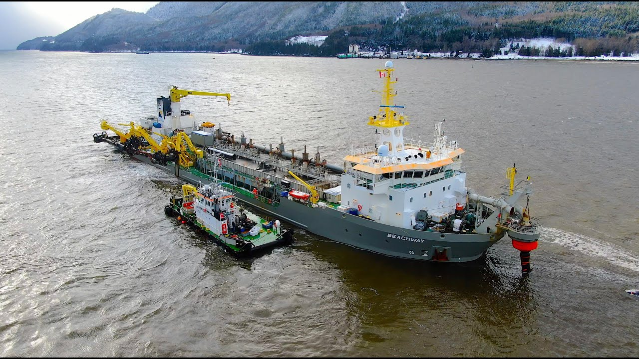 Kitimat Harbour Dredging  for LNG Canada and Rio Tinto Alcan Smelter flyover 4K BC