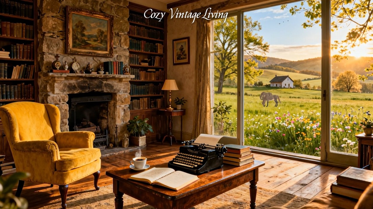 Cozy Writing Room at Sunset | Vintage Jazz Playing in Another Room