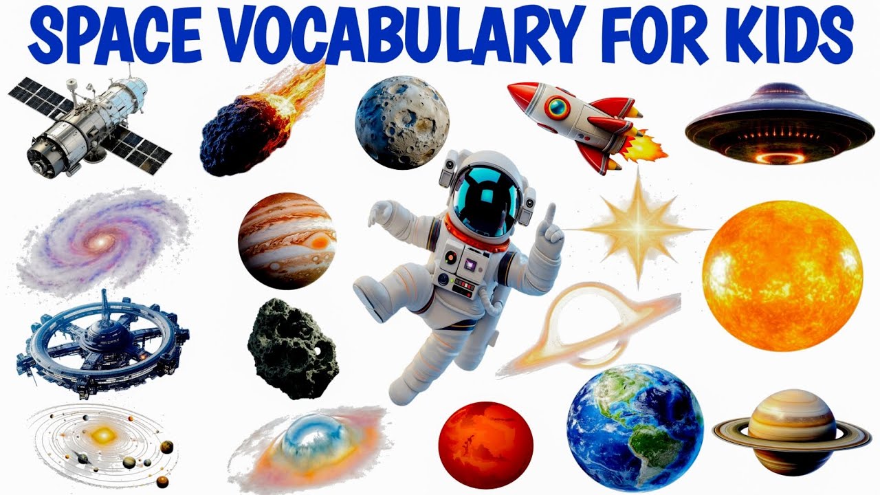 20 Space Vocabulary For Kids | Space Objects Names in English | Many Types Of Learn Space with Fun  
