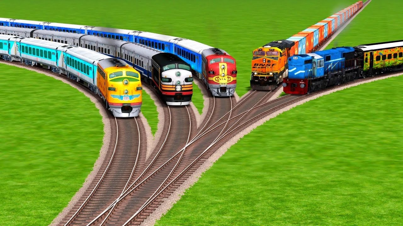 TRAINS CROSSING ON BUMPY FORKED RAILROAD TRACKS | Beamng Drive | train simulator 2026