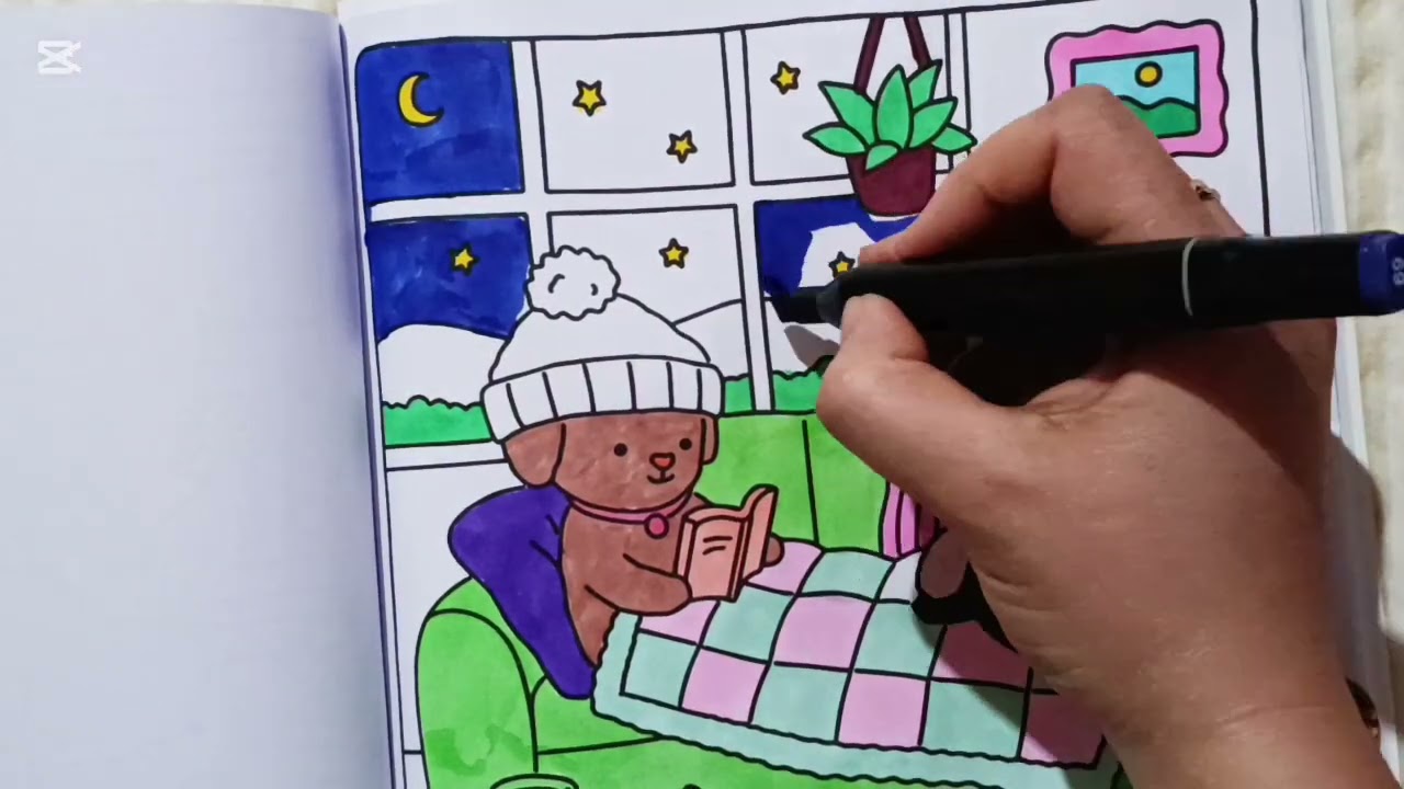 Cozy Night Coloring 🌙🐻🐱 | Cute Bear & Cat Reading Together