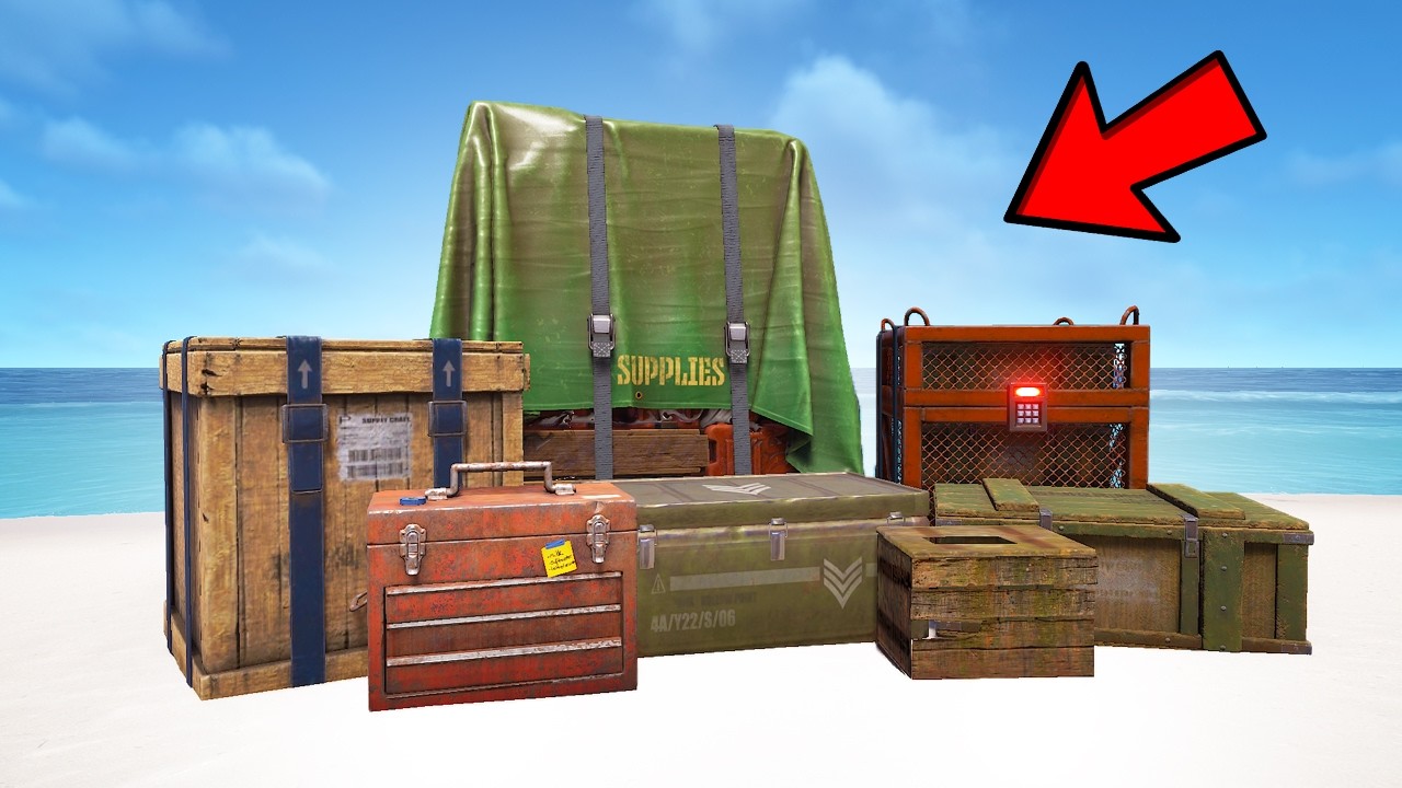 Добыча из 100 ящиков Rust каждого типа.