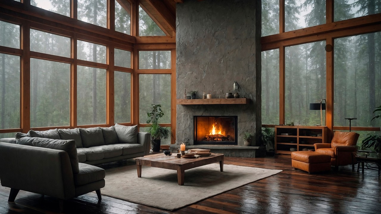 10 Hours Daylight Rain Cabin 🌧🔥 Cozy Fireplace & Calm Work Ambience | Cozy Cabin Series