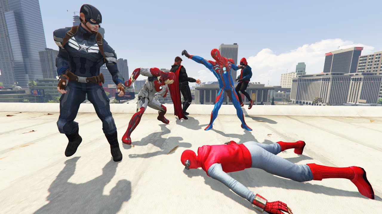 GTA 5 Epic Ragdolls And Fails #77 (Thor, Captain America And Iron Man Vs Spider-Man)