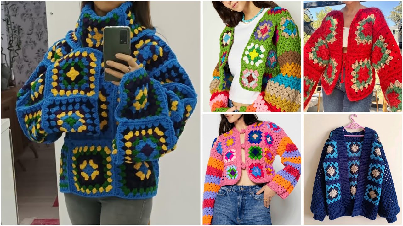 Very beautiful crochet 🧶 multicoloured sweater designs ideas #cardigan #crochet #sweaterdesign 