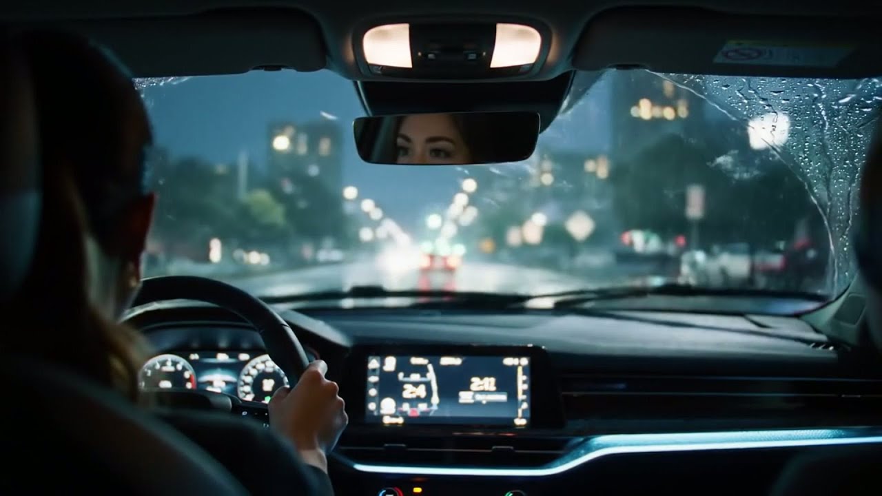 Boring Evening Rain Driving - Dim Screen Heavy Rain for Deep Sleep