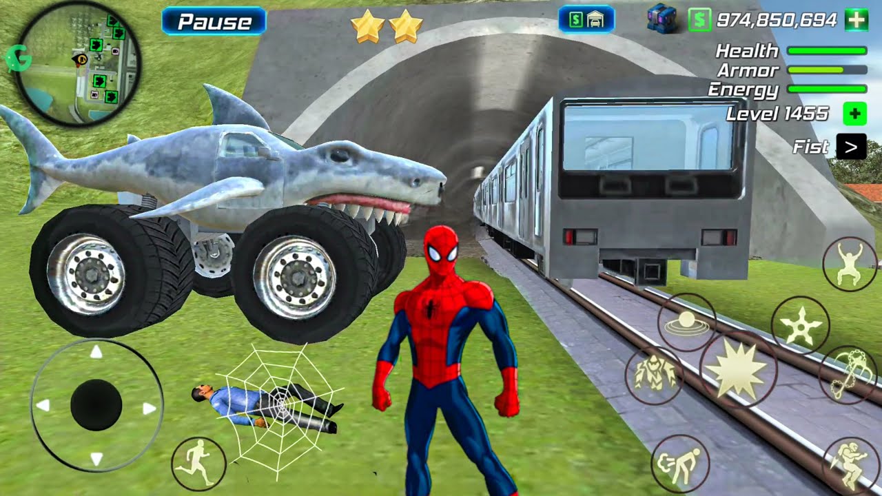 Rope Frog Ninja Hero Strange Gangster - Shark Monster Truck at Train Station - Android Gameplay