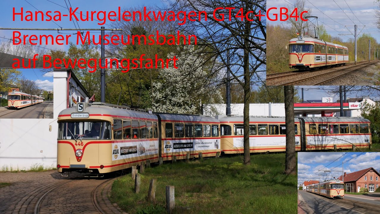 Museumsstraßenbahn Bremen: Bewegungsfahrten mit Hansa Kurzgelenkwagen Tw446+Bw1458 (GT4c/GB4c, 1967)