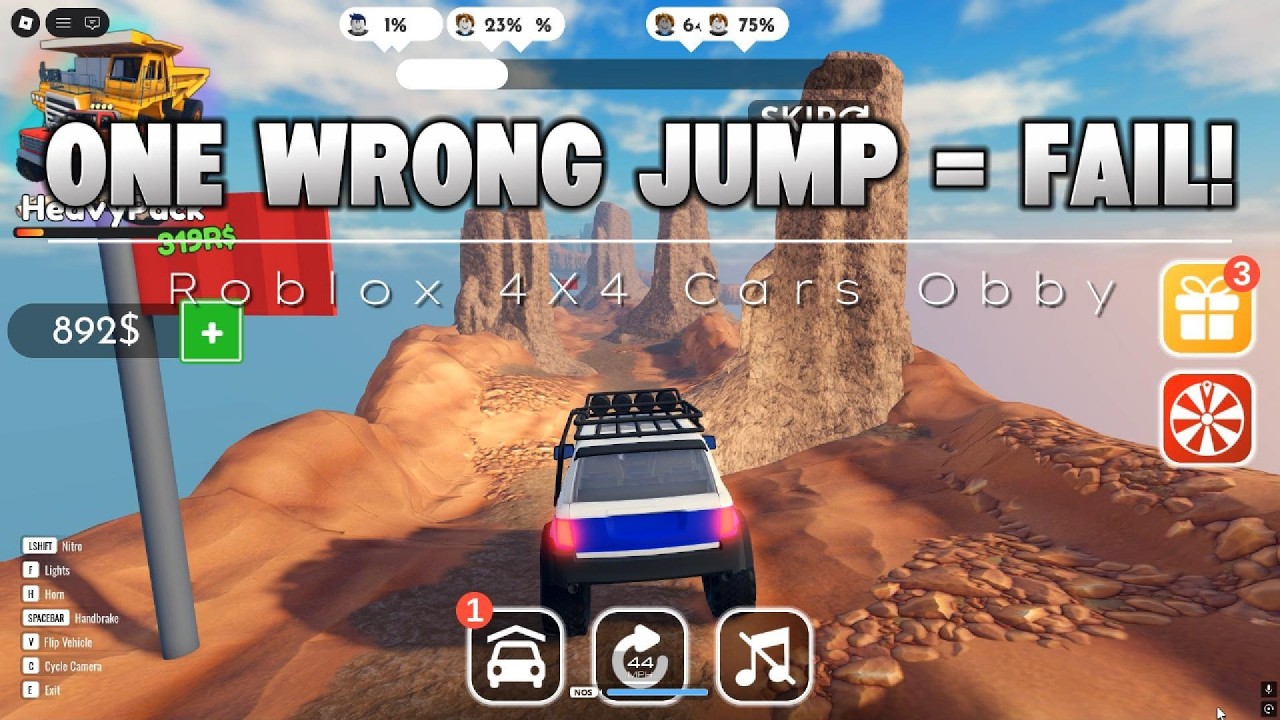 One Wrong Jump = FAIL! | Roblox 4X4 Cars Obby | Part-1 | #roblox #viral #gameplay #trending #obby