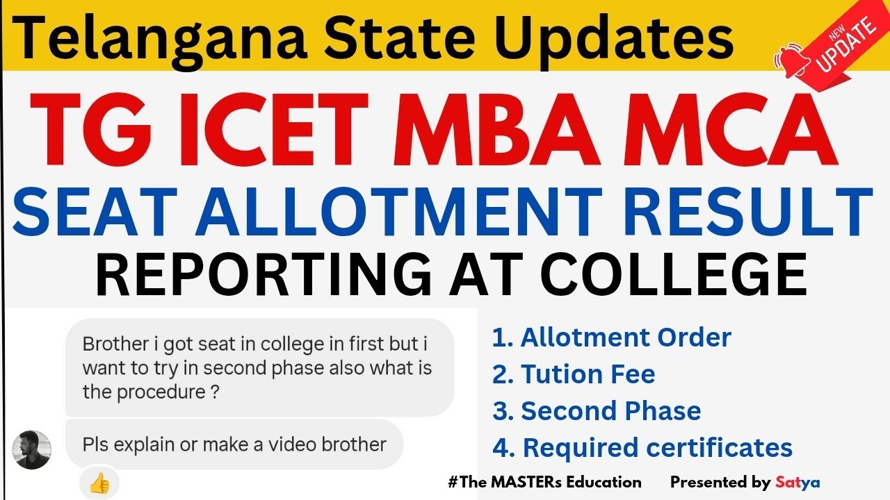 TG ICET SEAT ALLOTMENT RESULT TUTION FEE PAYMENT REPORTING AT COLLEGE SECOND PHASE TELANGANA MBA MCA