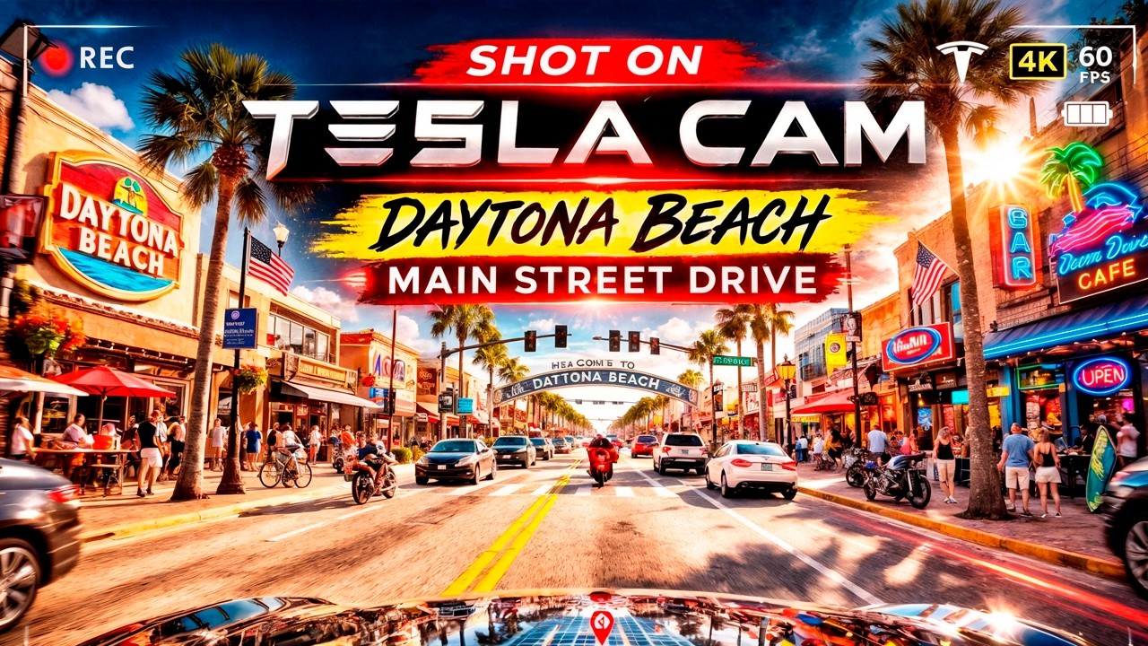 Tesla Cam Drive Through Daytona Beach Main Street | Daytime Real Footage